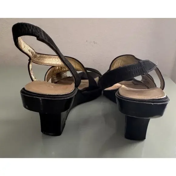 Yves Saint Laurent Black Suede Wedge Heels Sandals YSL Vintage 90s Y2K Sz 6 M - Picture 4 of 10